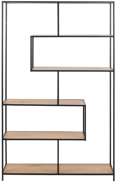 ACT NORDIC Seaford bogreol - natur papir vildeg og sort metal(H:185cm x114cm x 35cm)